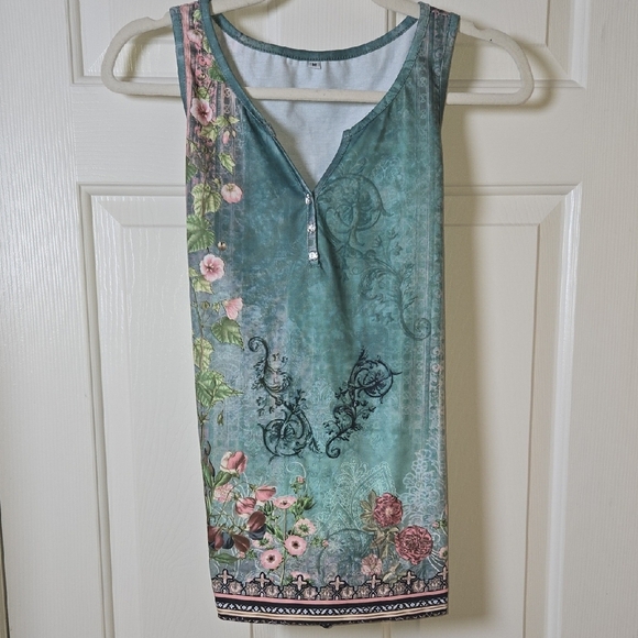 noracora Tops - noracora M Floral Whimsy Fairy Romantic Mermaid Tank -Rhinestones Wearable Art
